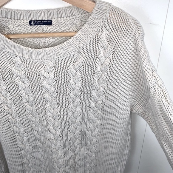 Petit Bateau Ivory Cable Knit Crew Neck Pullover Sweater Girls' sz S (14Y) - Picture 2 of 7